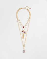 Purple Convertible Three-Strand Stone Pendant Necklace