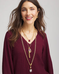 Purple Convertible Three-Strand Stone Pendant Necklace