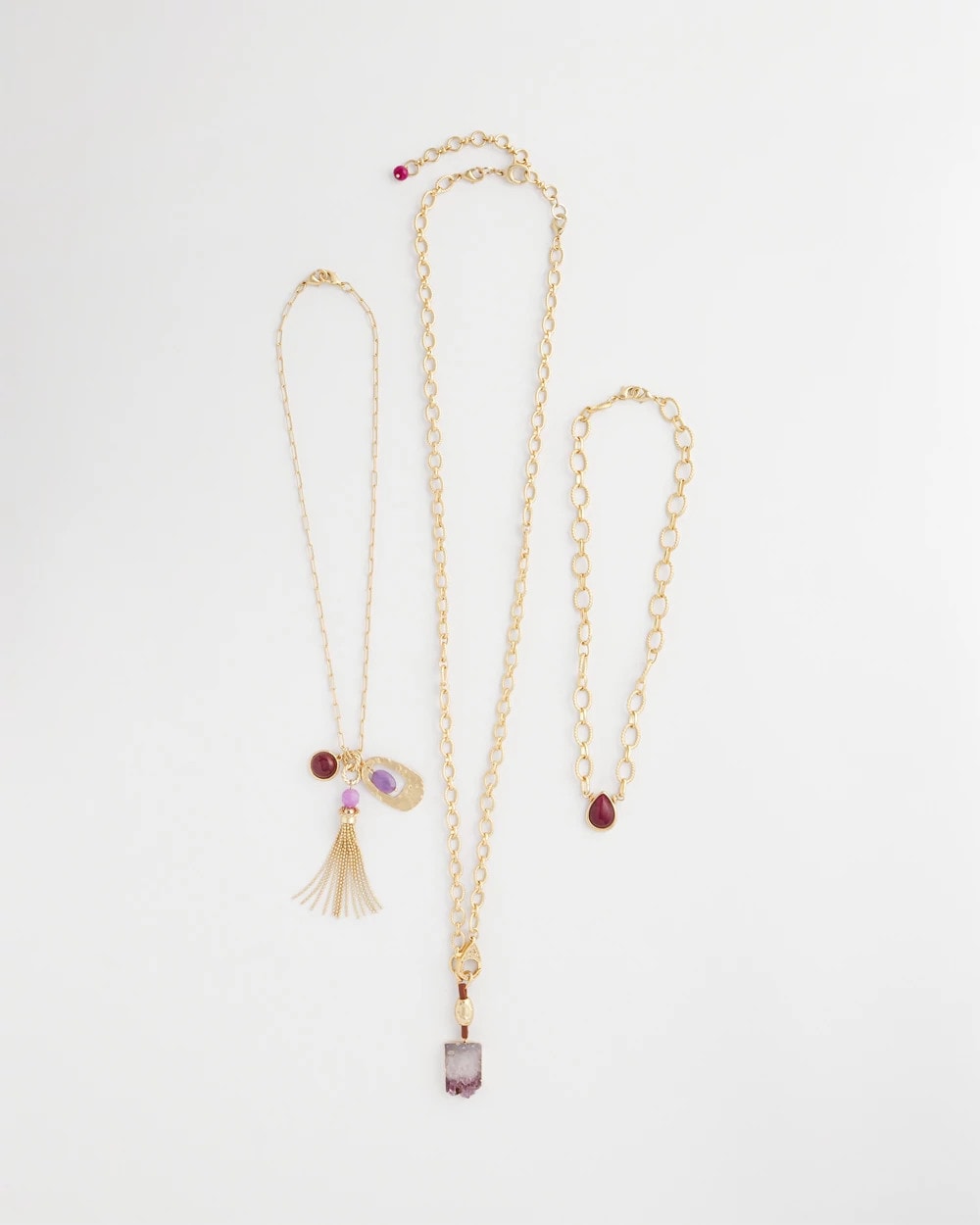 Purple Convertible Three-Strand Stone Pendant Necklace