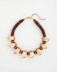 Neutral Shell & Wood Bib Necklace