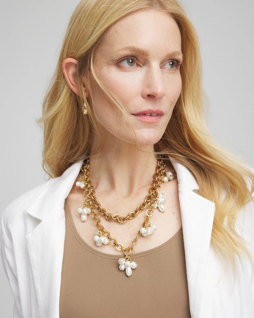 White/Gold Modern Pearl Clusters Choker Necklace
