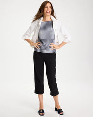Passport Blue Cotton Striped Button Tee
