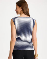 Passport Blue Cotton Striped Button Tee
