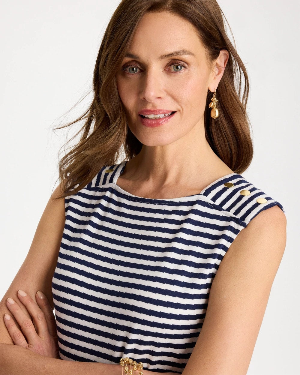 Passport Blue Cotton Striped Button Tee