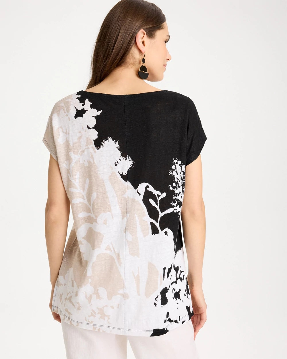 Black Linen Floral Seamed Tunic