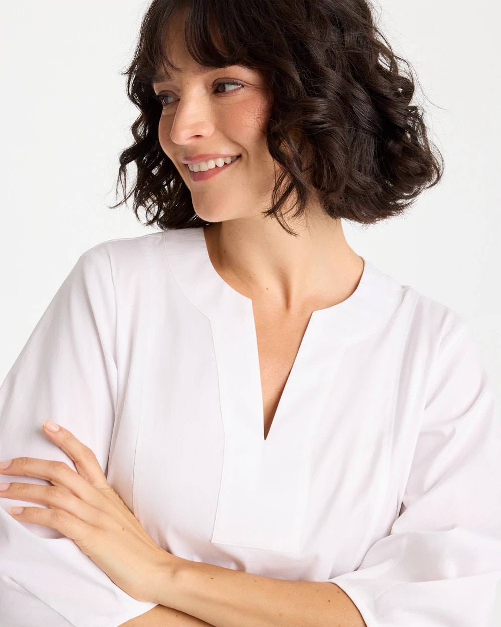 Alabaster Poplin Cotton 3/4 Sleeve Popover