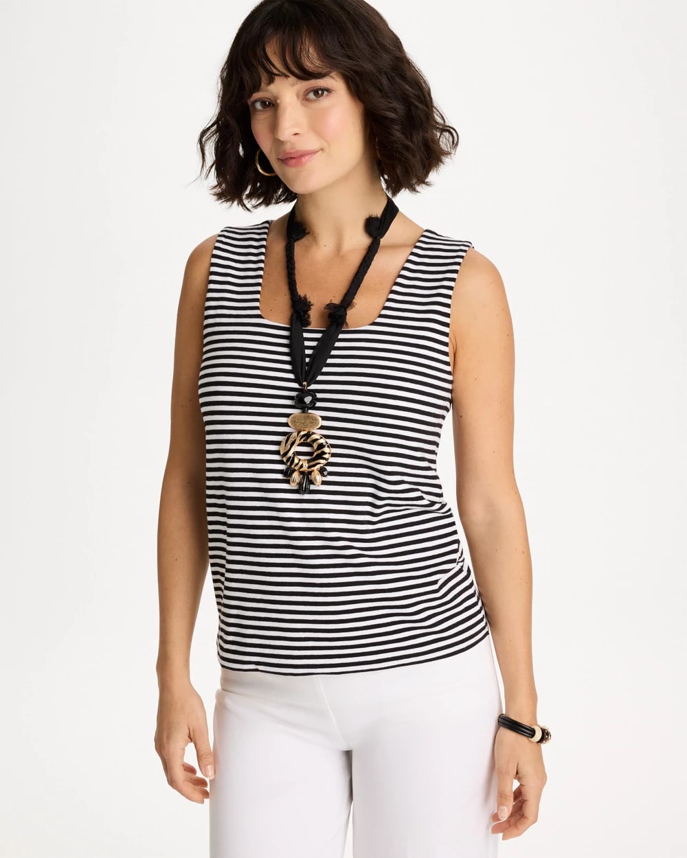 Black Striped Contour Cotton™ Square Neck Tank