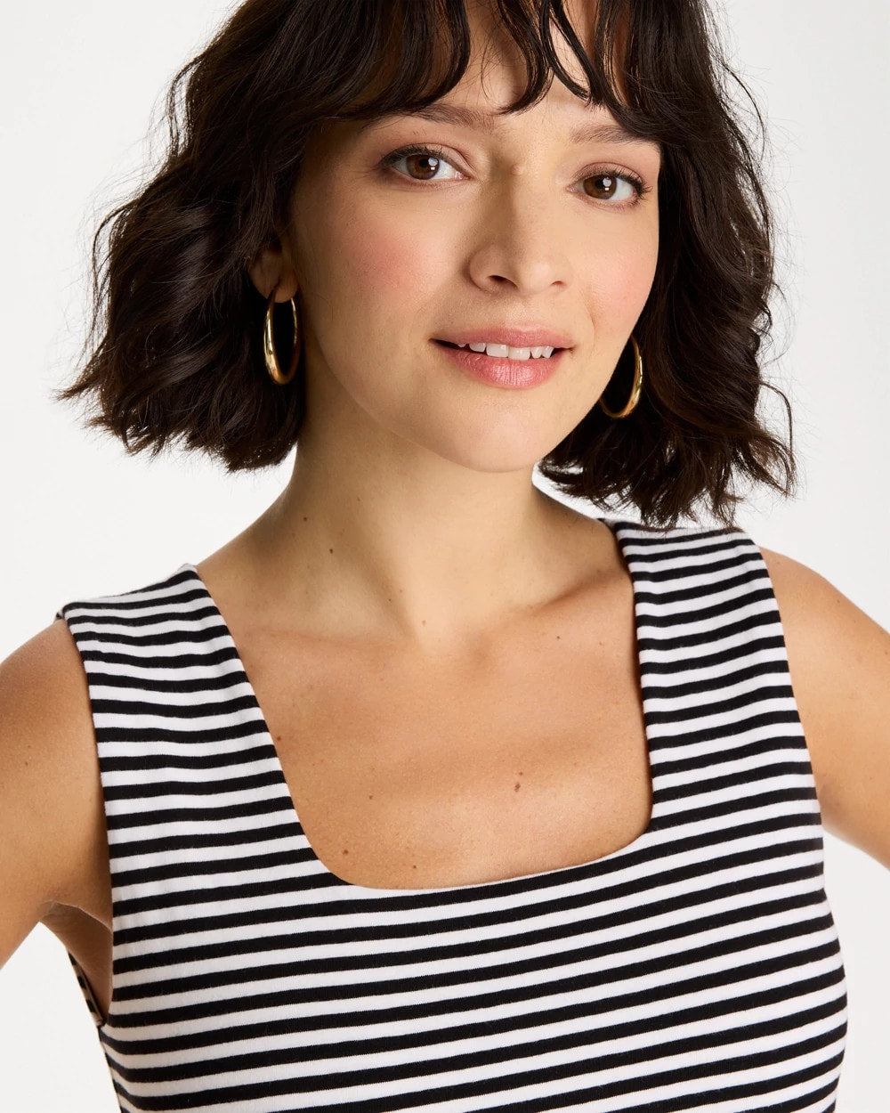 Black Striped Contour Cotton™ Square Neck Tank