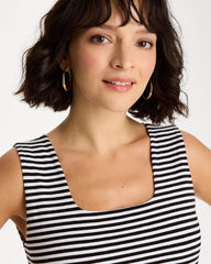 Black Striped Contour Cotton™ Square Neck Tank