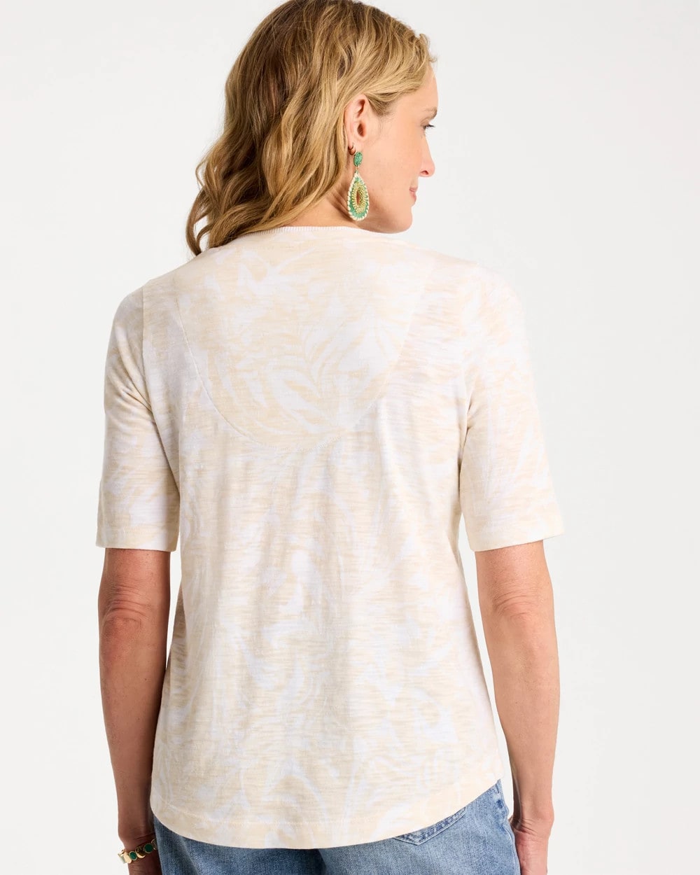 Topanga Green Printed Cotton Slub V-Neck Tee