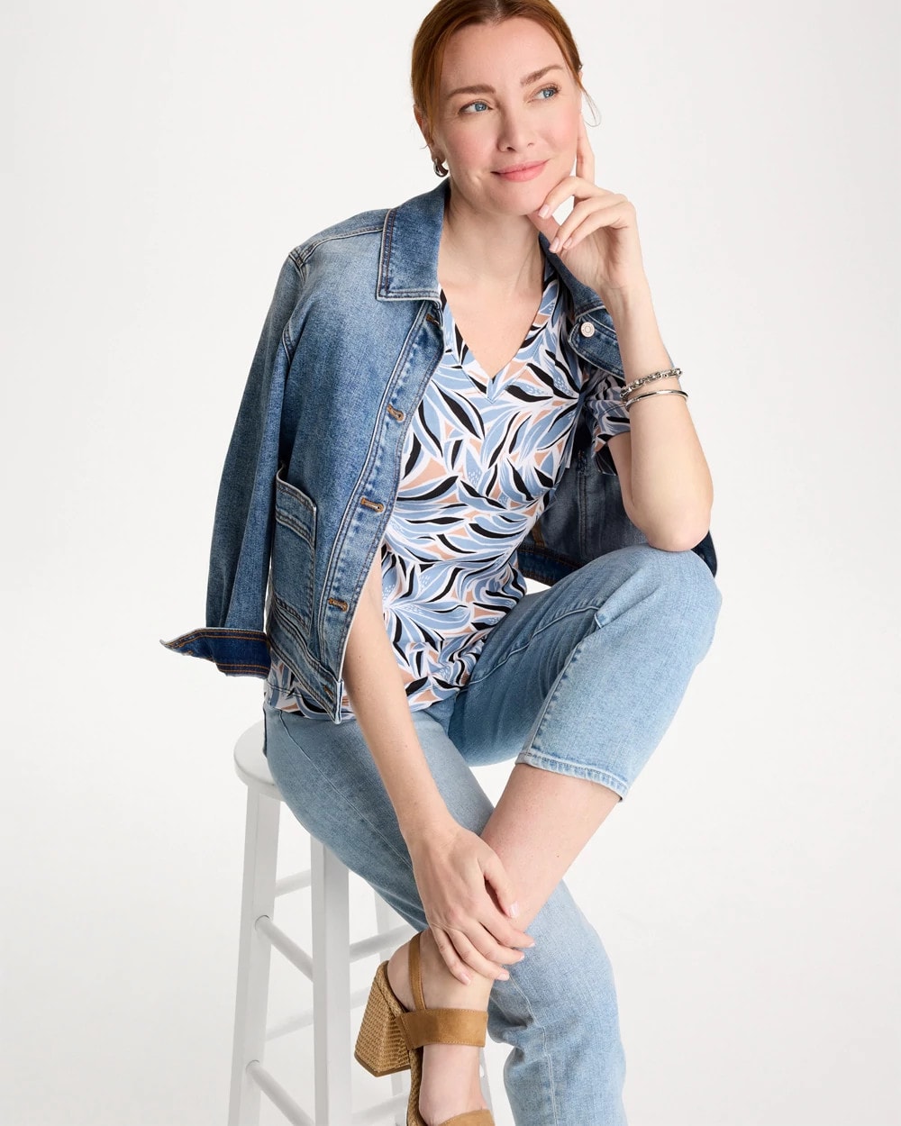 Blue Haven Printed Pima Elbow-Sleeve Tee