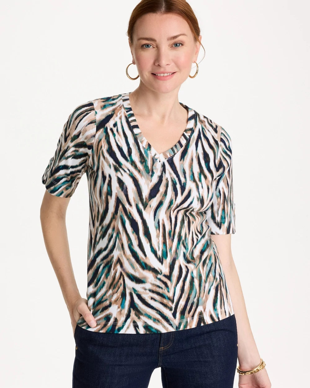 Lagoon Blue Animal Print Pima Elbow-Sleeve Tee
