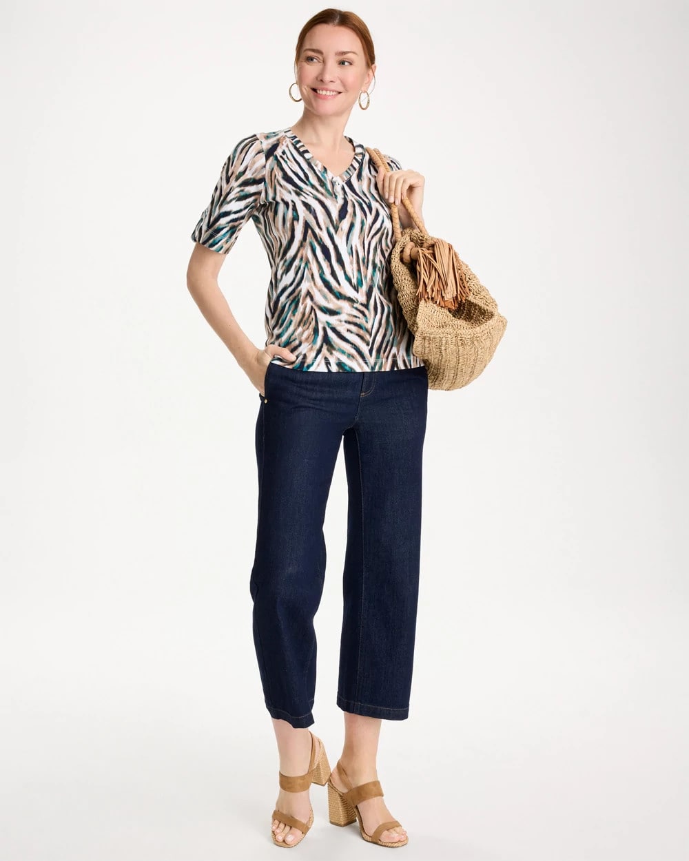 Lagoon Blue Animal Print Pima Elbow-Sleeve Tee
