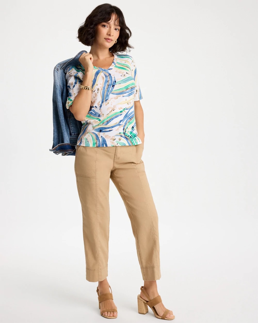 Topanga Green Printed Pima Elbow-Sleeve Tee