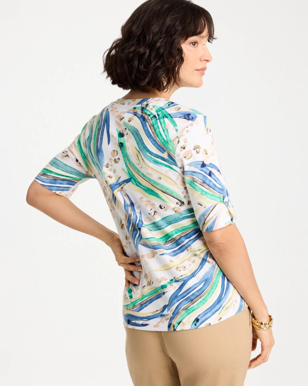 Topanga Green Printed Pima Elbow-Sleeve Tee