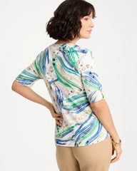 Topanga Green Printed Pima Elbow-Sleeve Tee