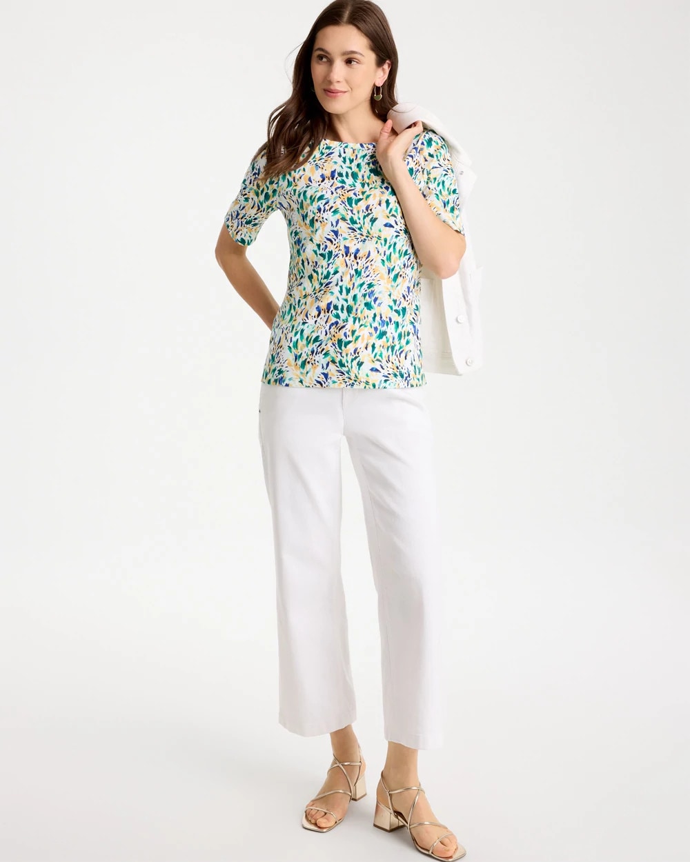 Topanga Green Leafy Swamp Pima Elbow Sleeve Tee