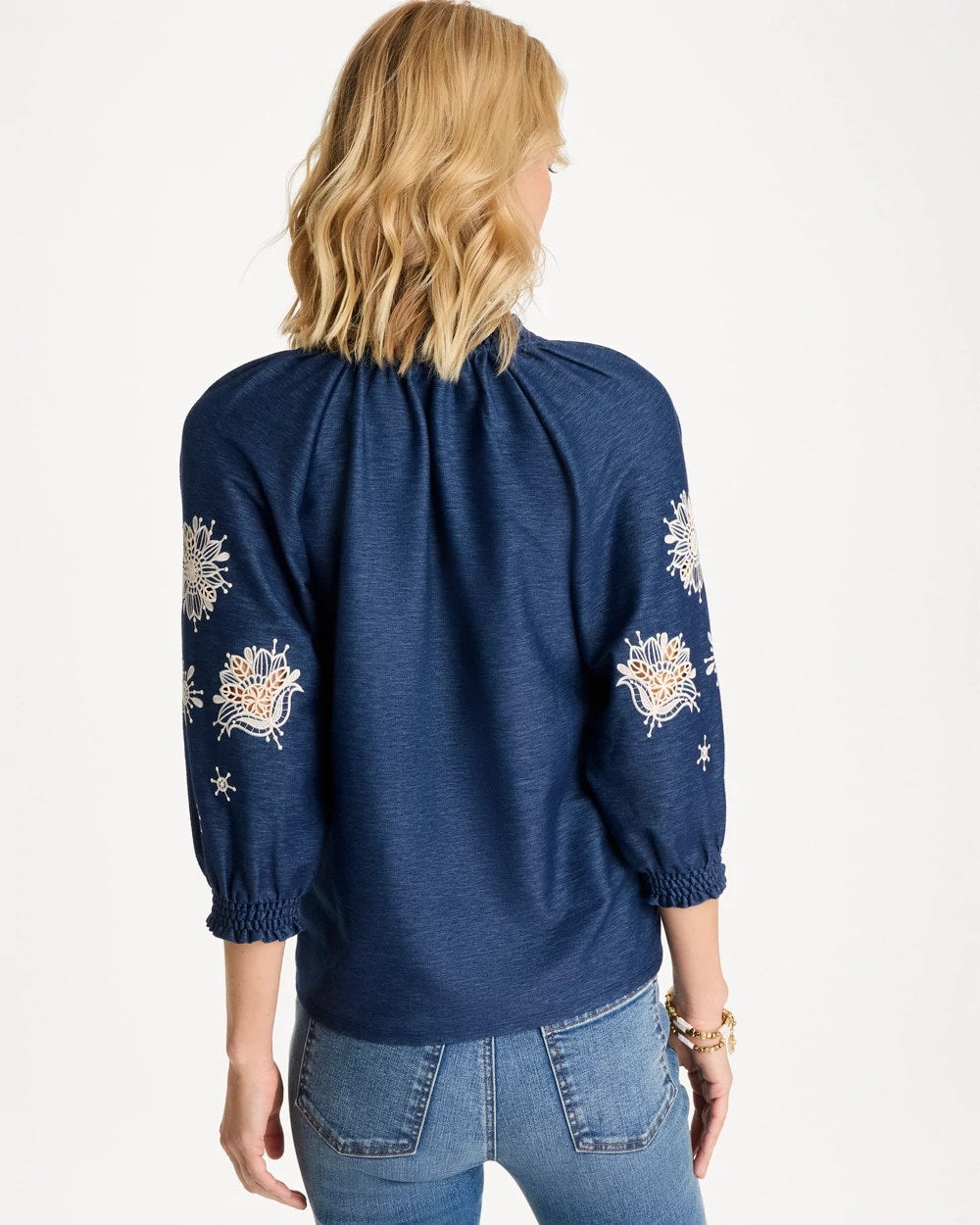 Passport Blue Embroidered Denim Henley Tee