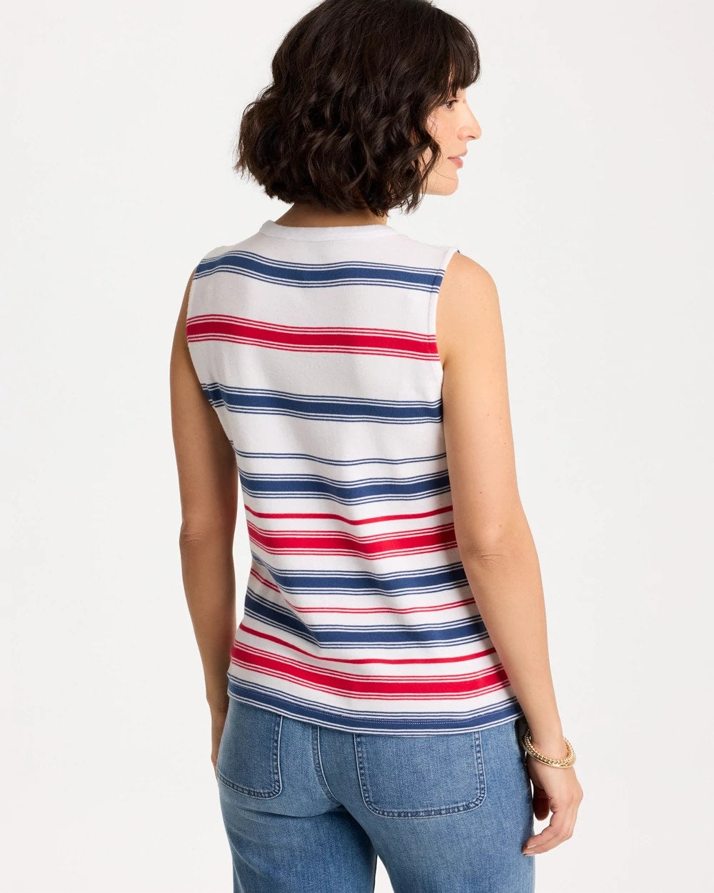Passport Blue Cotton Button Trim Tank