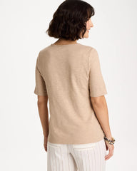 Mocha Mousse Foil Print Cotton Slub Elbow-Sleeve Tee