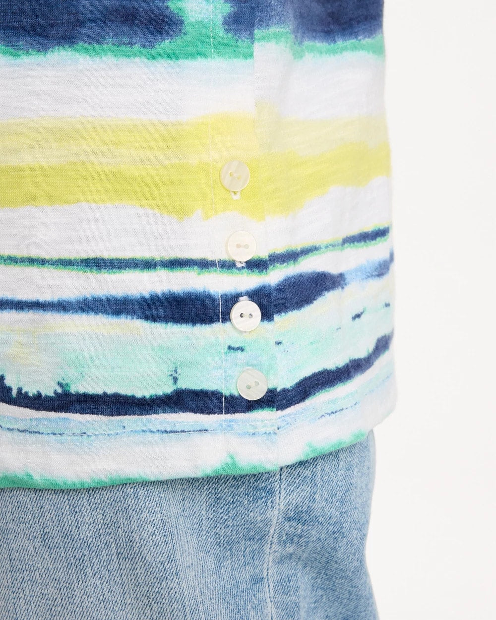 Sage Lime Striped Cotton Slub Elbow-Sleeve Tee