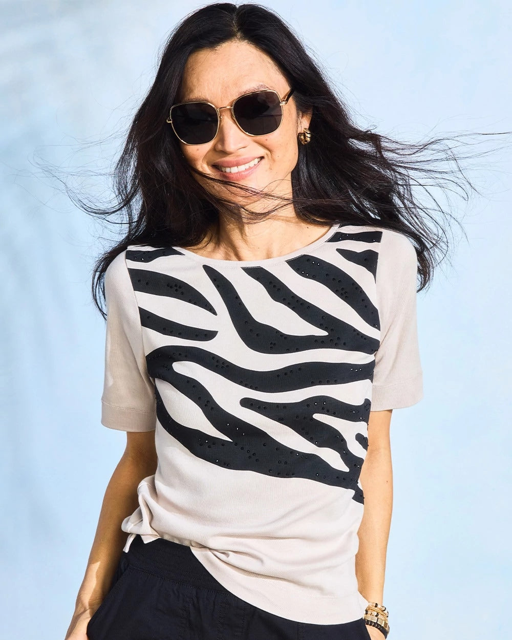 Smokey Taupe Zebra Pima Elbow Sleeve Tee