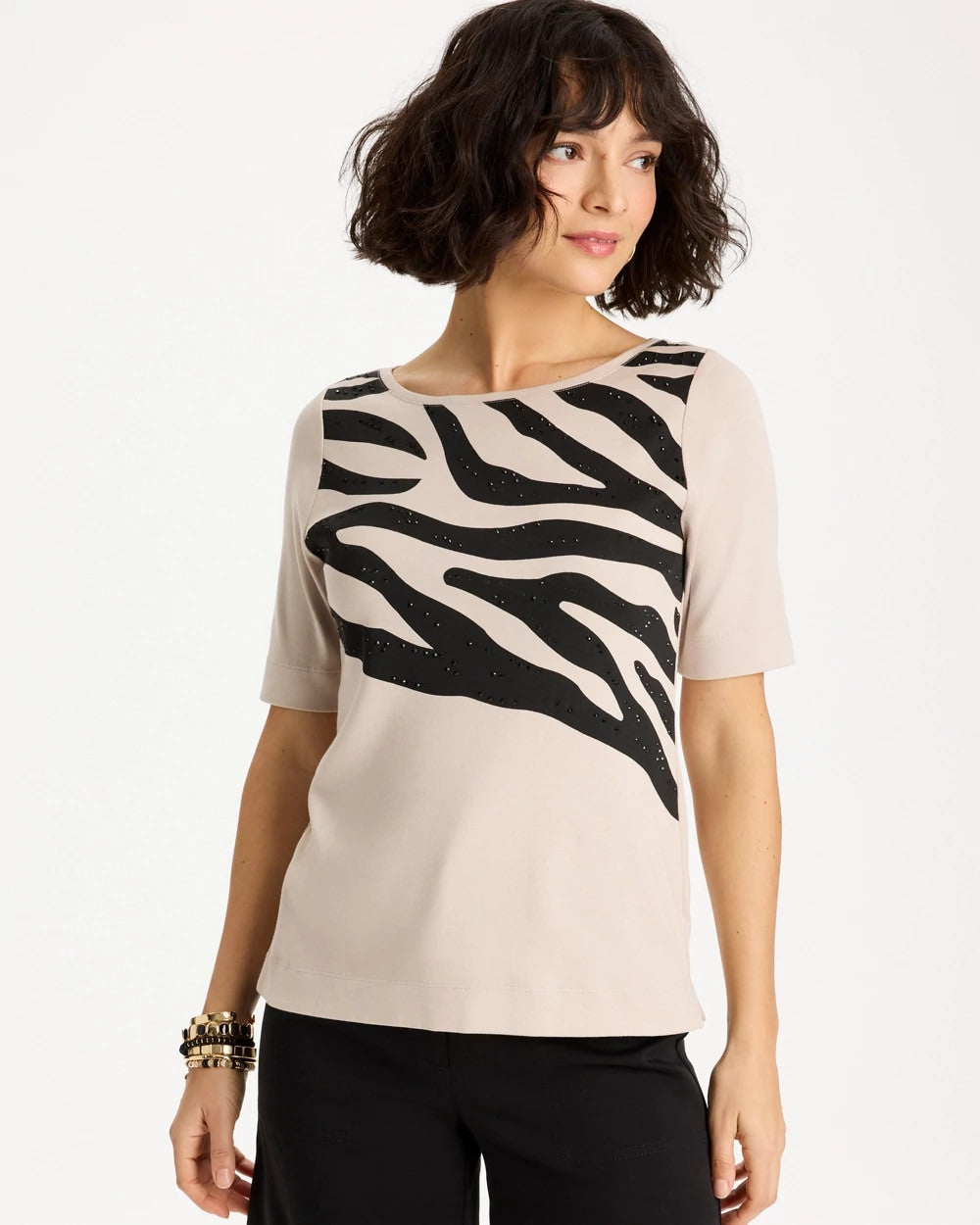 Smokey Taupe Zebra Pima Elbow Sleeve Tee