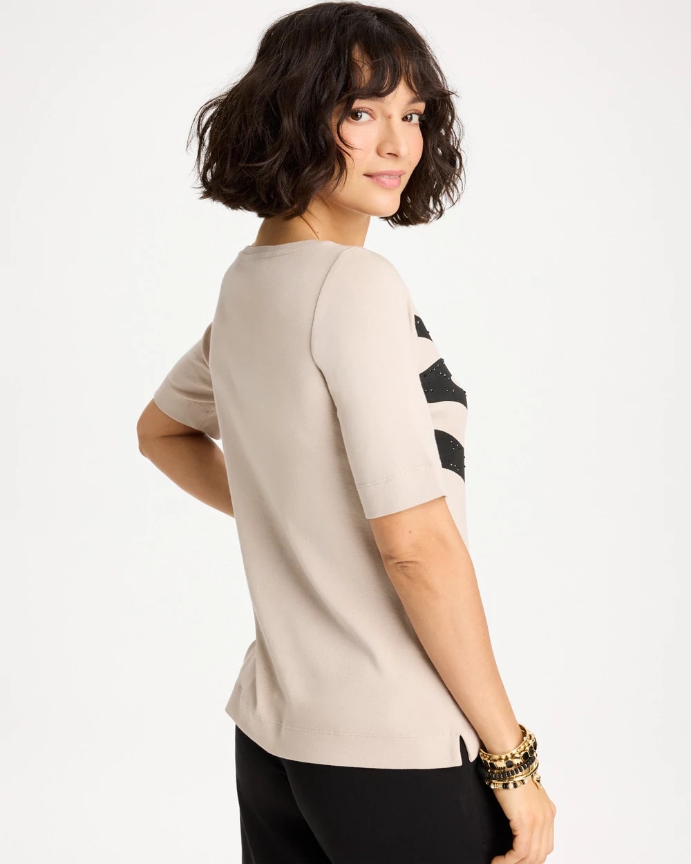 Smokey Taupe Zebra Pima Elbow Sleeve Tee