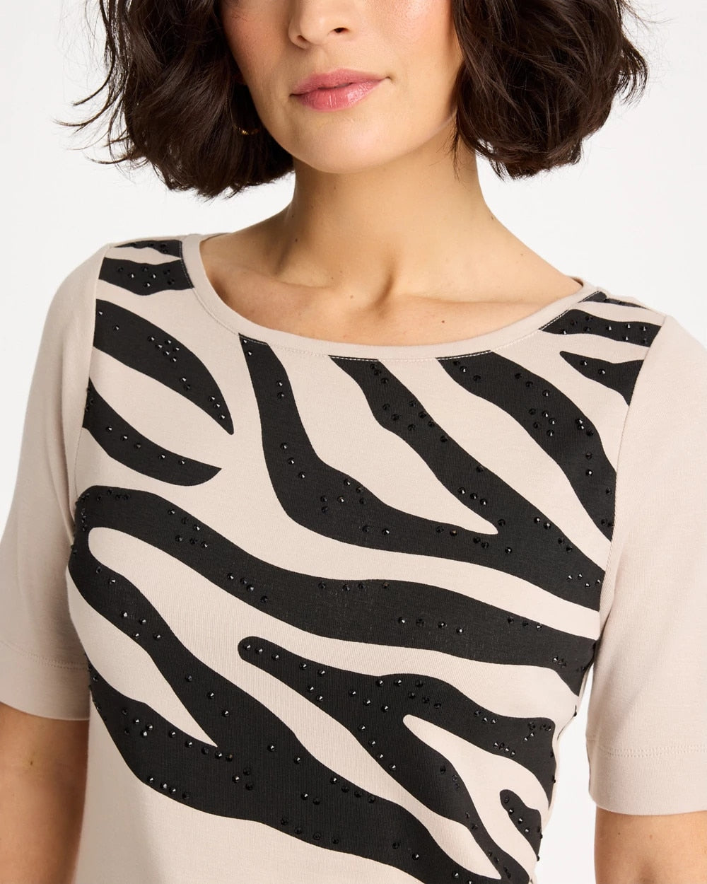 Smokey Taupe Zebra Pima Elbow Sleeve Tee