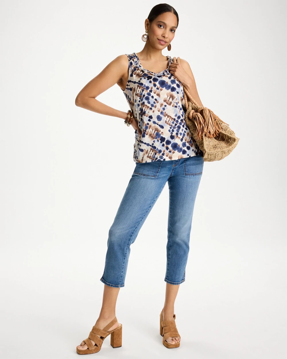 Passport Blue Printed Jersey Satin Tank Top