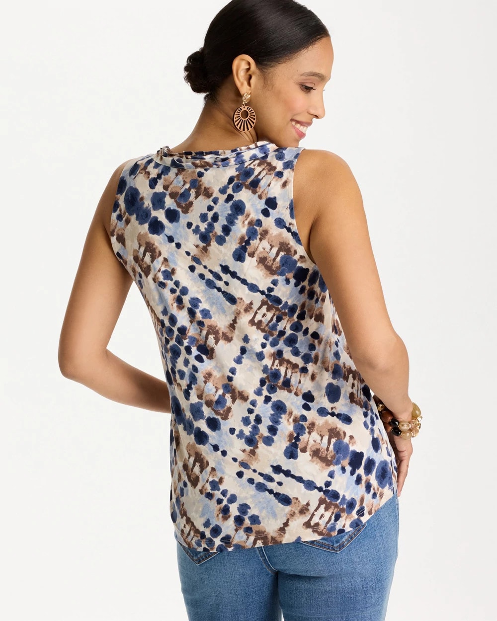 Passport Blue Printed Jersey Satin Tank Top