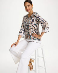 Lagoon Blue Tiger Linen Crochet Lace Tee