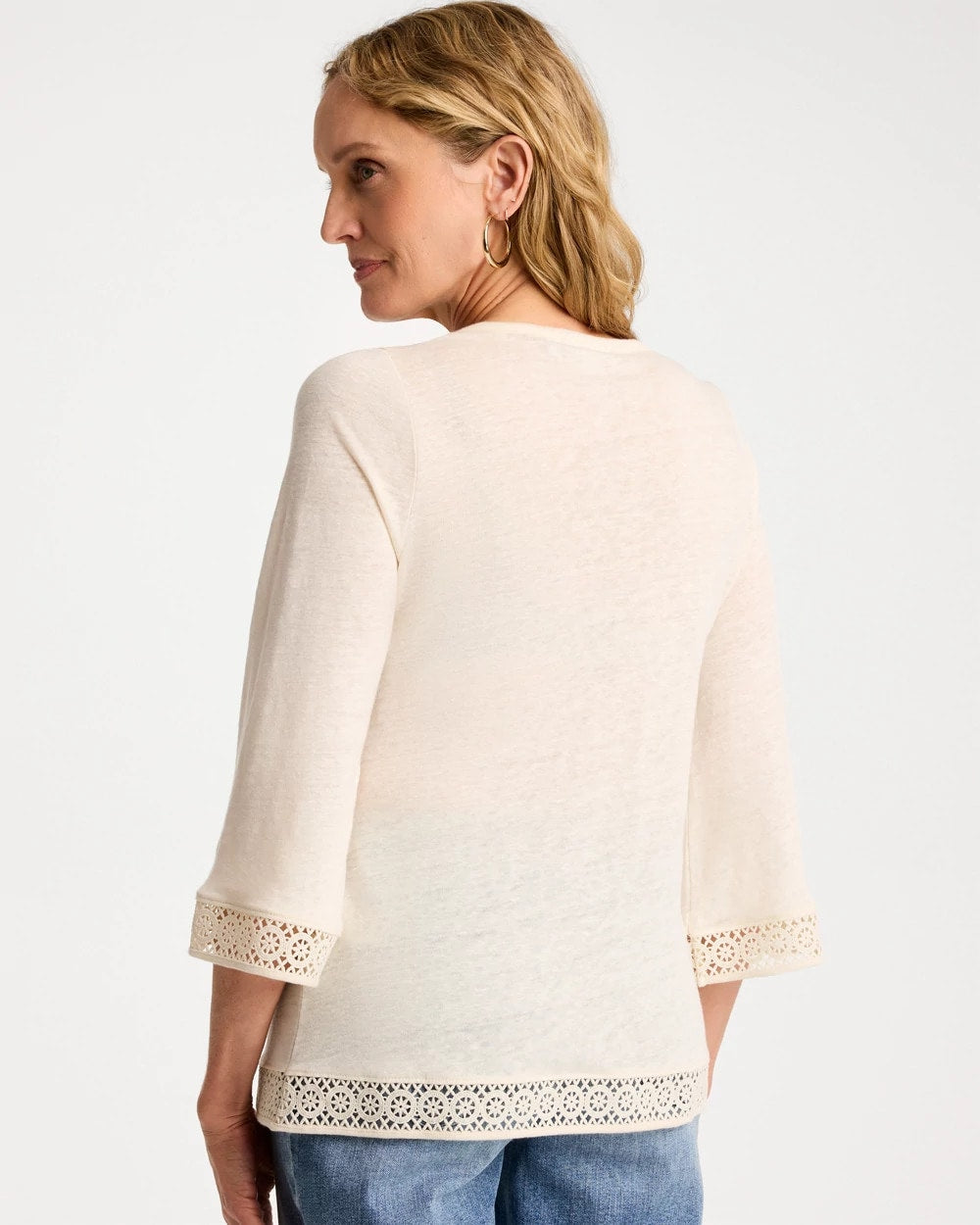 Natural Cream Linen Crochet Lace Tee
