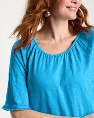 Blue Tide Linen Fringed Tee