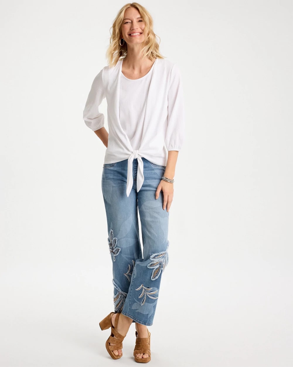 Alabaster Knit Gauze Tie-Front Cardigan