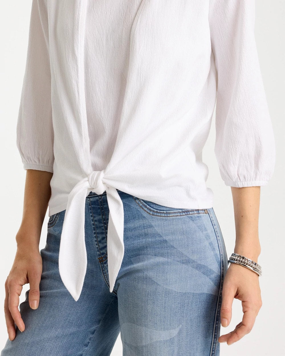 Alabaster Knit Gauze Tie-Front Cardigan