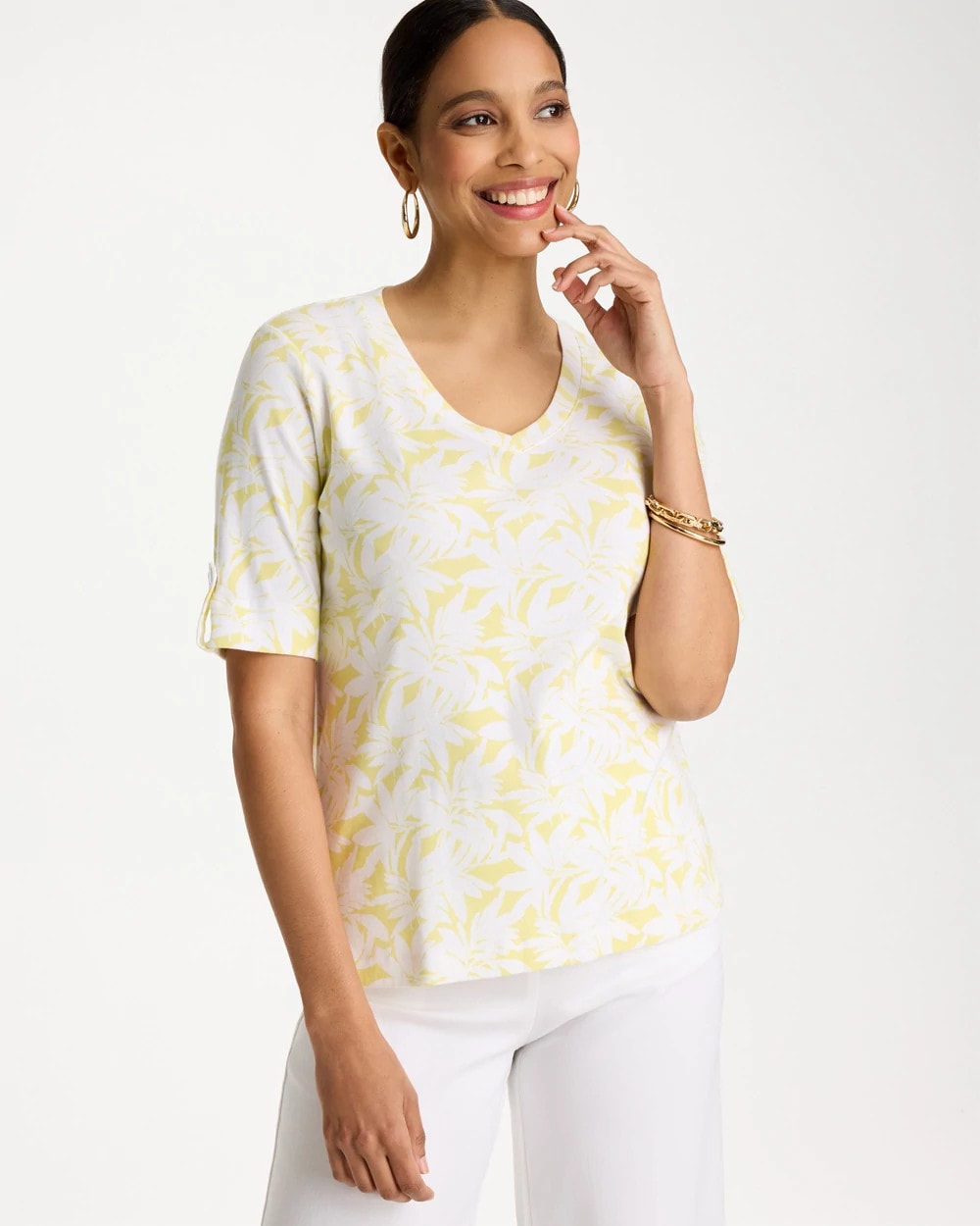Sage Lime Printed Pima Elbow-Sleeve Tee
