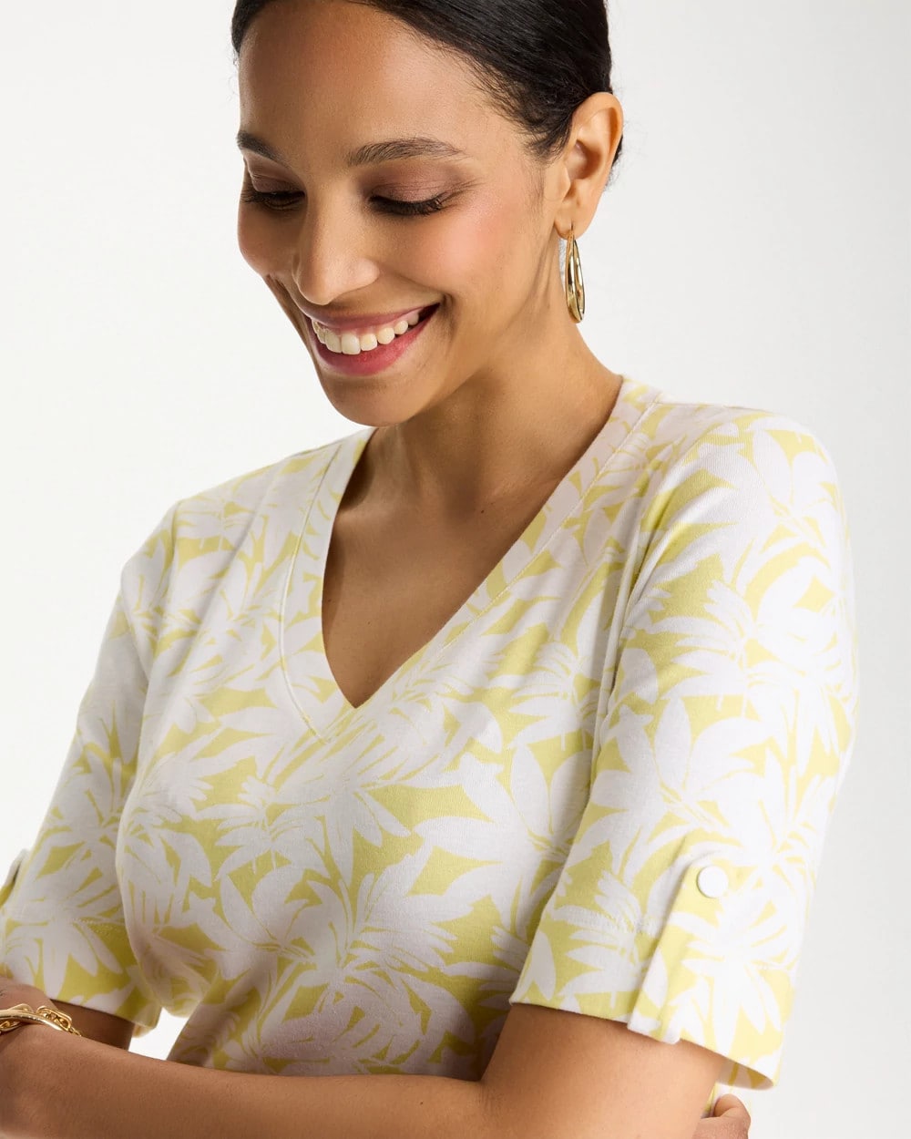 Sage Lime Printed Pima Elbow-Sleeve Tee