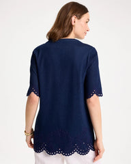 Dark Wash Embroidered Cotton-Blend Tunic