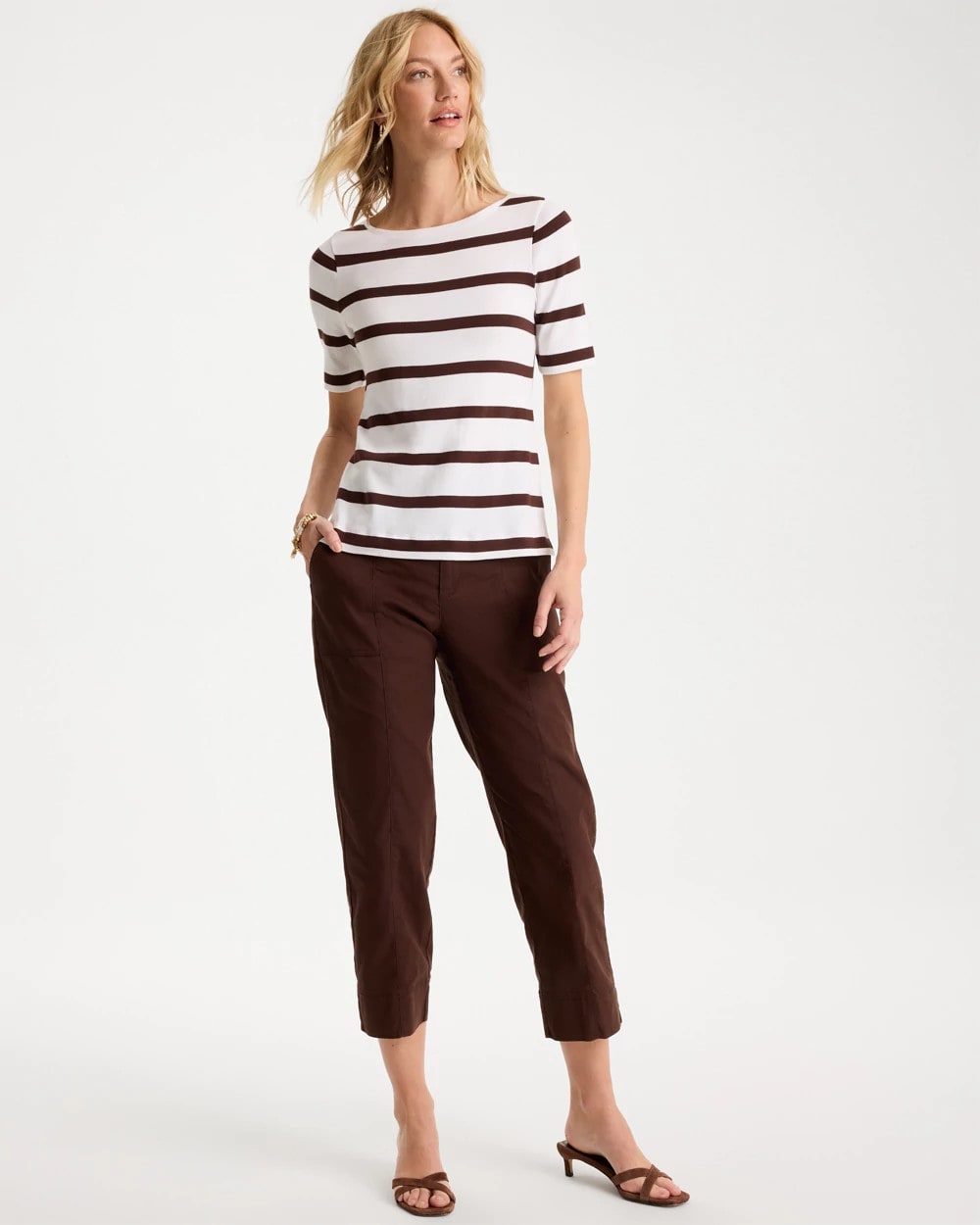 Alabaster Striped Pima Elbow Sleeve Tee