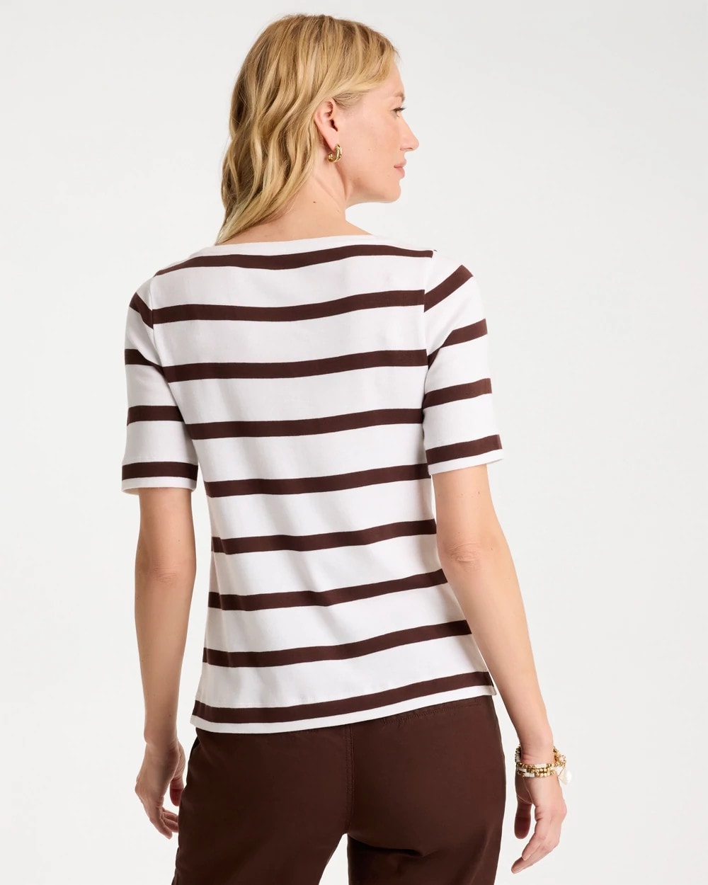 Alabaster Striped Pima Elbow Sleeve Tee