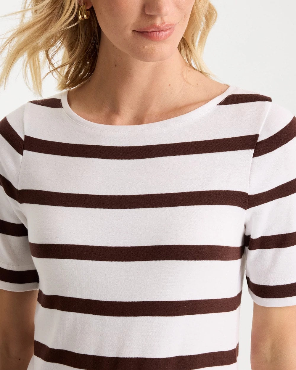 Alabaster Striped Pima Elbow Sleeve Tee
