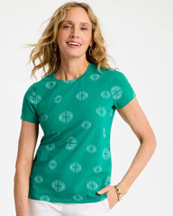 Topanga Green Printed Cotton Stretch Cap-Sleeve Tee