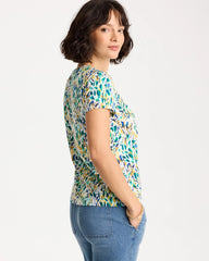 Alabaster Printed Cotton Stretch Cap-Sleeve Tee