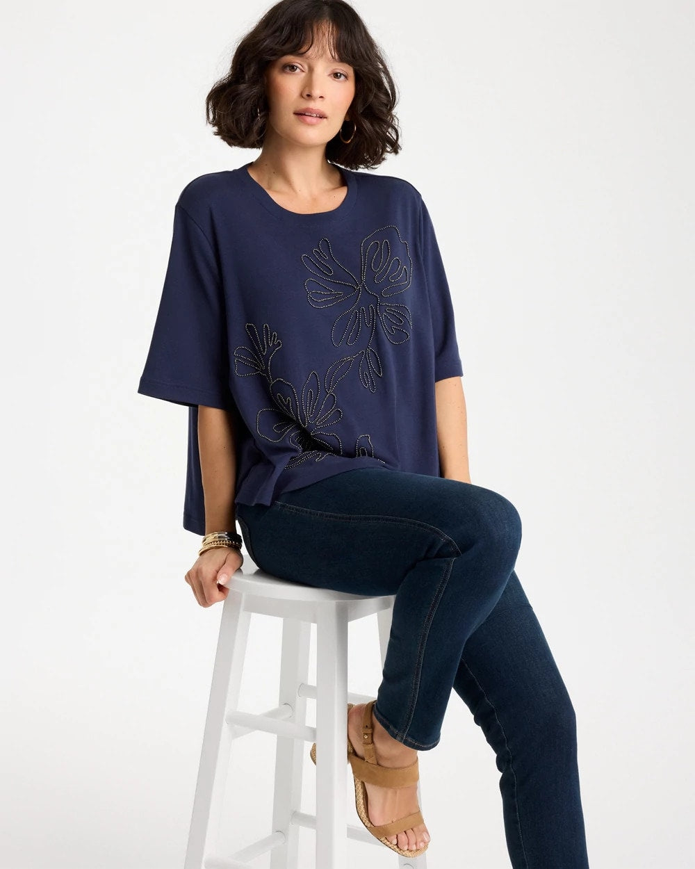 Passport Blue Caviar Beaded Cotton Tee