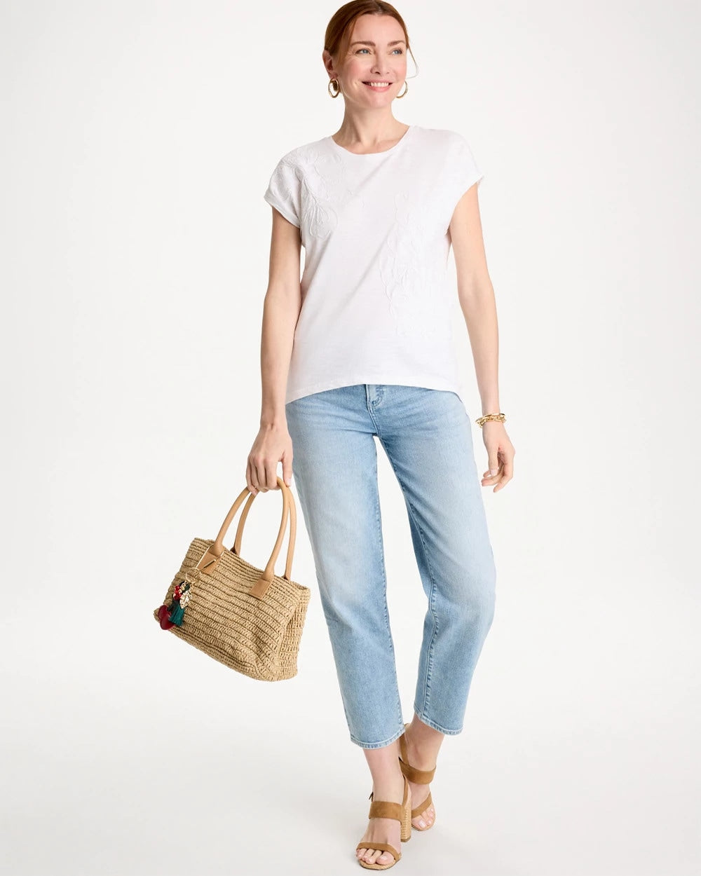 Alabaster Cotton Slub Embroidered Wedge Tee