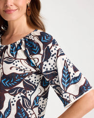 Passport Blue Printed Linen Fringed Tee