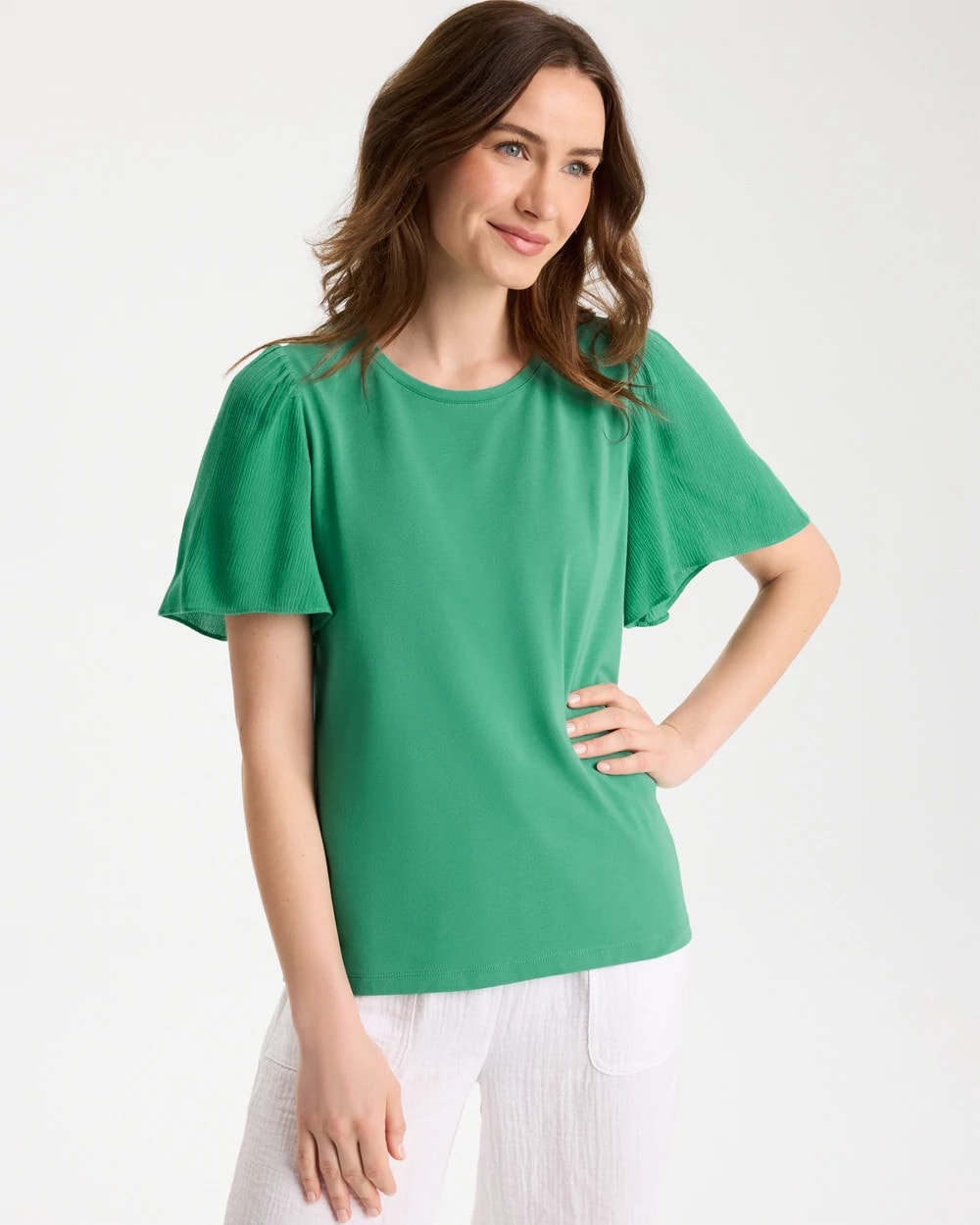 Green Clover Gauze Sleeve Soft-Stretch Tee