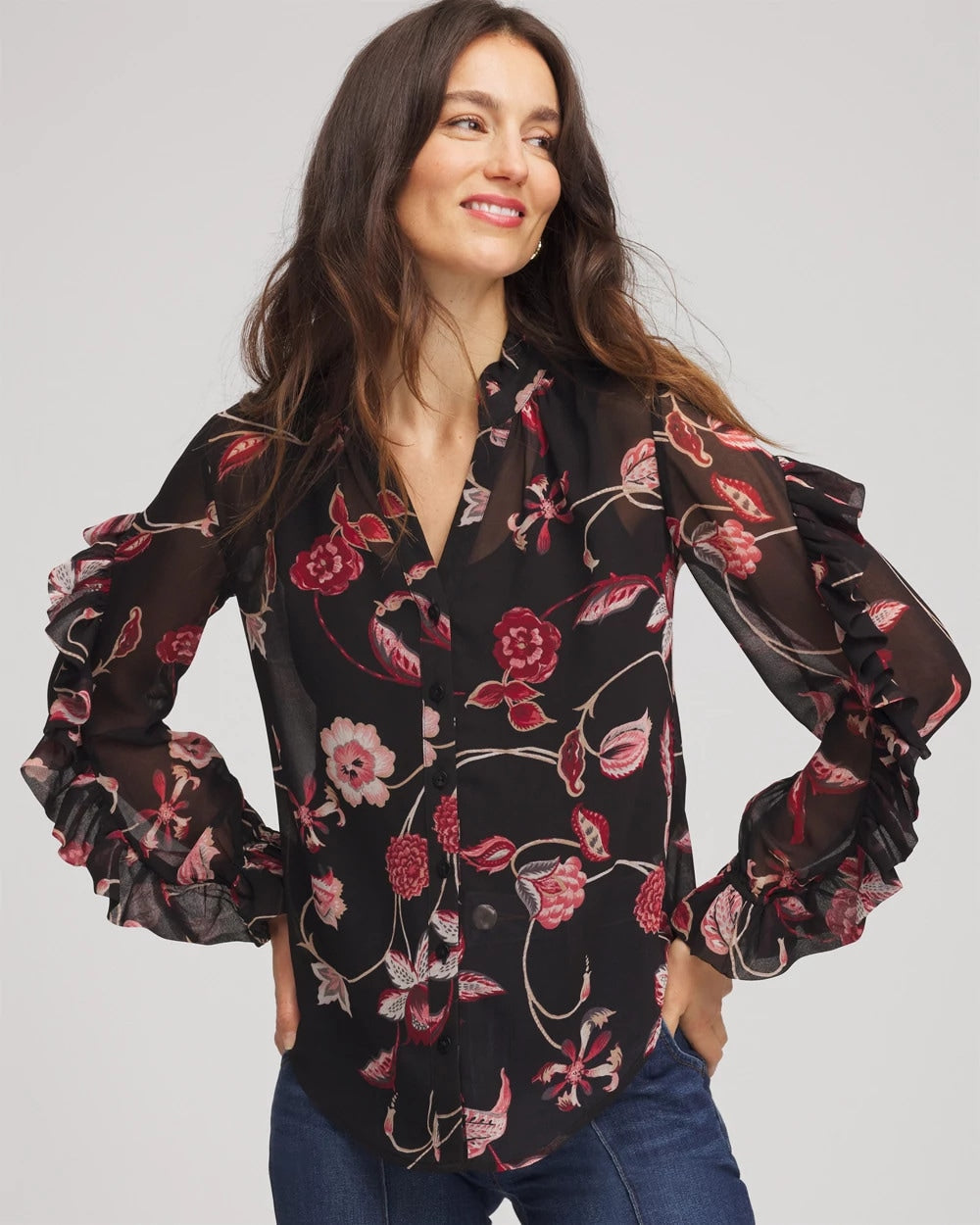 Black Georgette Celtic Blooms Blouse