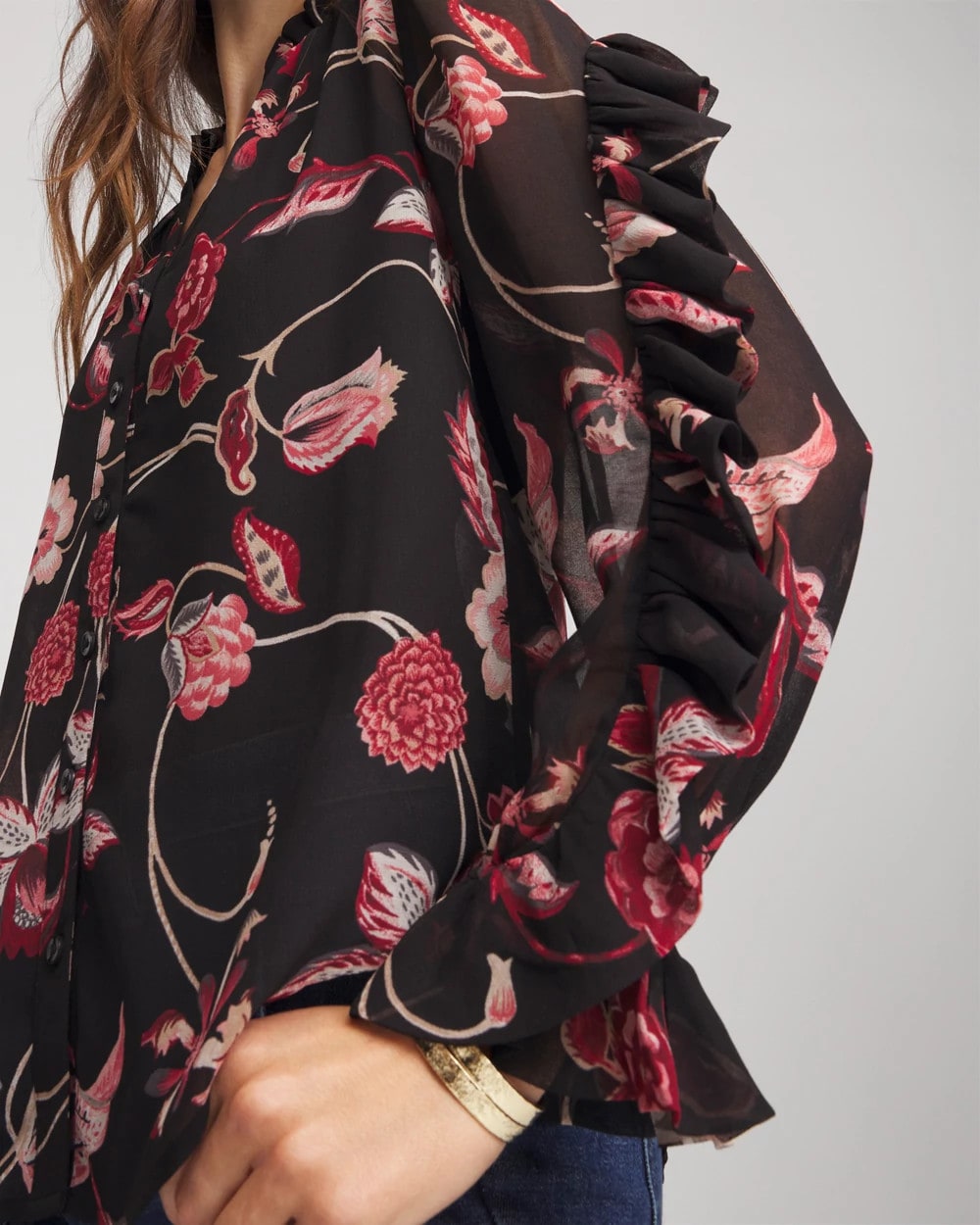 Black Georgette Celtic Blooms Blouse